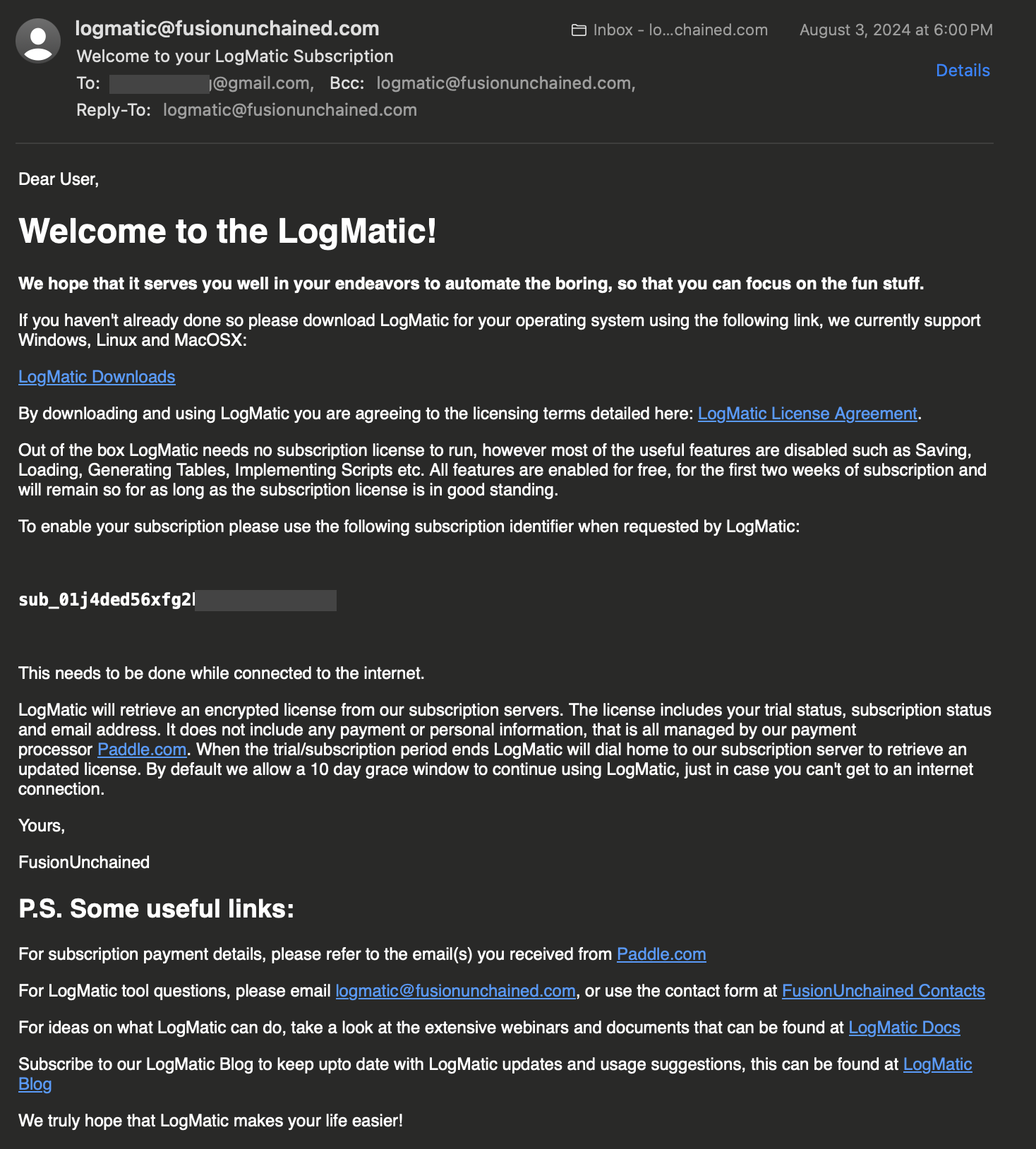 Fusion Unchained Welcome Email